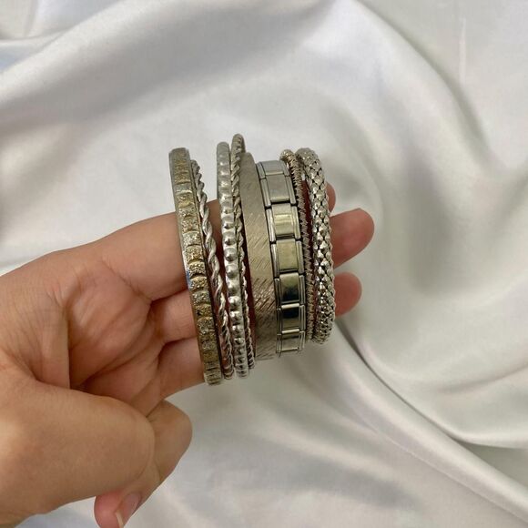 Chunky Vintage Silver Tone Bracelet Cuff And Rings Jewelry Stack Lot - Picture 3 of 8